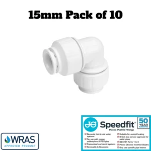 JG Speedfit 15mm Push Fit Elbow Connector – White – WRAS Approved (Pack of 10)