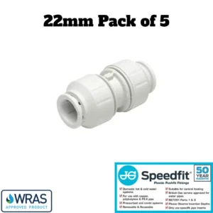 JG Speedfit 22mm Push Fit Equal Straight Connector Coupler – WRAS Approved (Pack of 5)